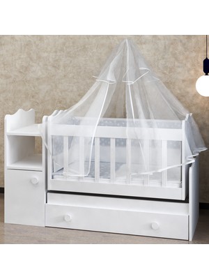 Garaj Home Bengü 60X120 Beyaz Yavrulu Beşik Yatak ve Uyku Seti Kombinli-Uyku Seti-Krem