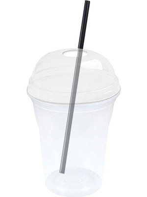 Yücecup Plastik Şeffaf Bardak 350 cc Bombe Kapaklı Atom Milkshake Bardak 1000 Adet