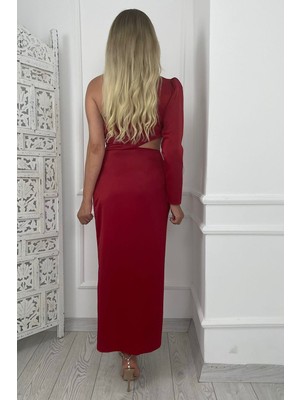 Ges Moda Ges Moda G0262 Tek Omuz Drape Detaylı Tasarım Elbise Kırmızı