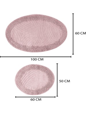 Geometrik Desen 2li Set Oval Banyo Paspas Takımı %100 Doğal Pamuklu Yuvarlak Paspas Klozet Takımı