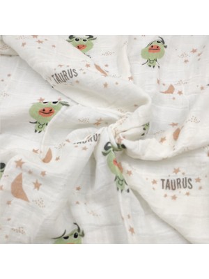Bebek Star Müslin Örtü Boğa Burç Desenli 100x120 cm