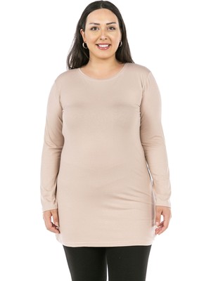 Disentis Modest Büyük Beden Yuvarlak Yaka Uzun Kollu Viskon Uzun Vizon Body