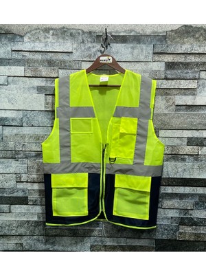 Vento Mühendis Tipi Reflektörlü Çift Renk Ikaz Yeleği (Sarı-Lacivert)
