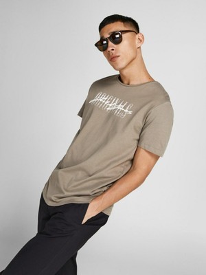 Jack & Jones O Yaka Regular Fit Baskılı Kahve Erkek T-Shirt - 12205957_Jorjungle Script Tee