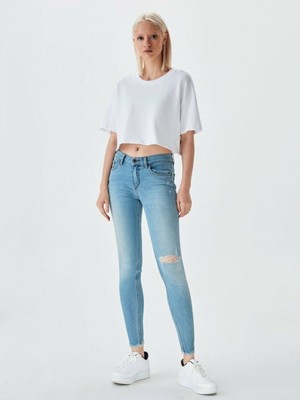 LTB Kadın Isabella Y Cut Normal Bel Yırtıklı Dar Paça Jean Paçası Püsküllü Pantolon