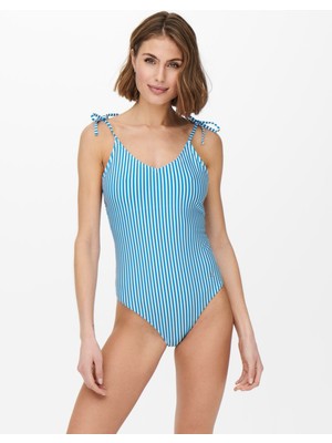 Only Onlkitty Bow Swimsuit  Normal Kalıp Çizgili Açık Mavi  Kadın Mayo