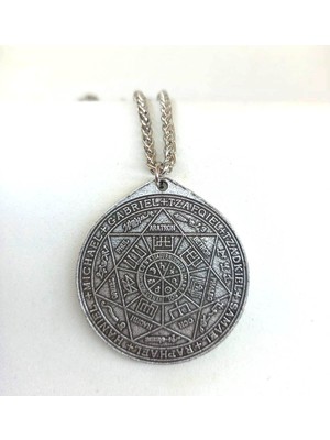 Alsade Solomon Kabbalah Amulet 7 Başmelek Mührü Çift Taraf Işlemeli Madalyon Kolye