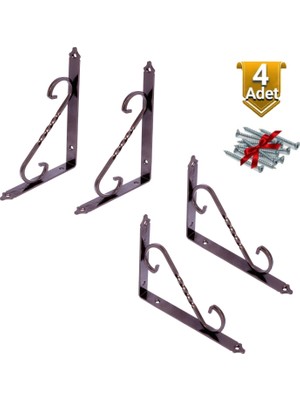 Flore 4 Adet Dekoratif Ferforje Raf Altı Metal L Ayak 11X15.5 Eskitme Bakır