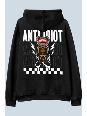 AyveGa Anti Idiot Siyah Oversize  Kapüşonlu Sweatshirt Hoodie