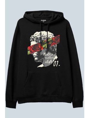 AyveGa Rose Sculpture Siyah Oversize  Kapüşonlu Sweatshirt Hoodie