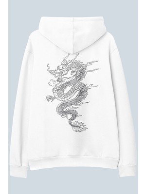 AyveGa Dragon Beyaz Oversize  Kapüşonlu Sweatshirt Hoodie