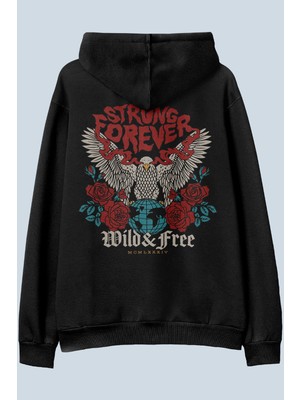 AyveGa Strong Forever Siyah Oversize  Kapüşonlu Sweatshirt Hoodie
