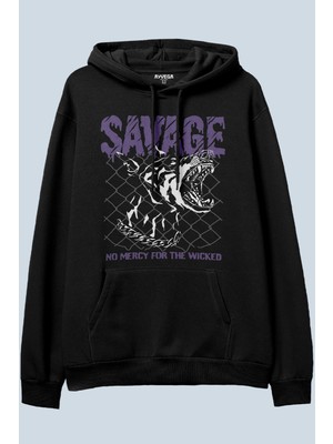AyveGa Savage Siyah Oversize  Kapüşonlu Sweatshirt Hoodie
