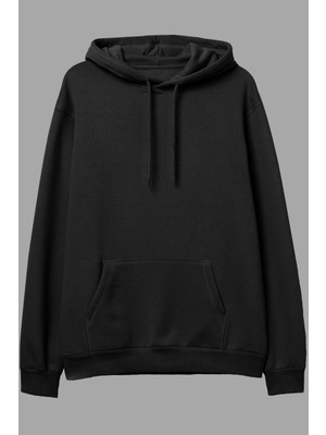AyveGa Siyah Basic Oversize  Kapüşonlu Sweatshirt Hoodie