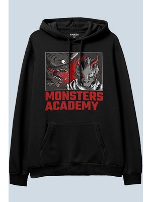 AyveGa Monsters Academy Siyah Oversize  Kapüşonlu Sweatshirt Hoodie