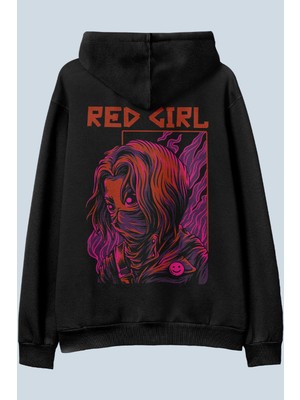 AyveGa Red Girl Siyah Oversize  Kapüşonlu Sweatshirt Hoodie