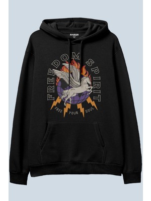 AyveGa Freedom Spirit Siyah Oversize  Kapüşonlu Sweatshirt Hoodie