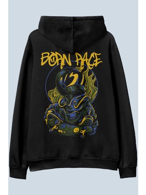 AyveGa Born Race Siyah Oversize  Kapüşonlu Sweatshirt Hoodie