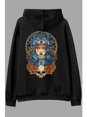 AyveGa Hunter Woman Siyah Oversize  Kapüşonlu Sweatshirt Hoodie