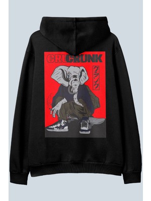 AyveGa Crunk Siyah Oversize  Kapüşonlu Sweatshirt Hoodie