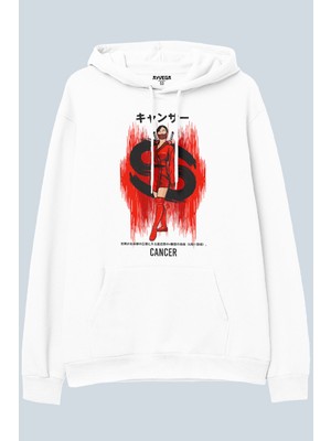 AyveGa Cancer Beyaz Oversize  Kapüşonlu Sweatshirt Hoodie