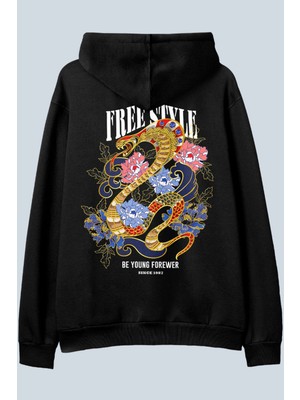 AyveGa Free Style Siyah Oversize  Kapüşonlu Sweatshirt Hoodie