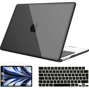 Novstrap Apple MacBook Air 13.6 Inç 2022 M2 Çip A2681 Uyumlu Kılıf Parlak-Siyah Klavye Kılıfı-Film