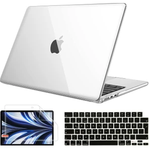 Novstrap Apple MacBook Air 13.6 Inç 2022 M2 Çip A2681 Uyumlu Kılıf Parlak-Siyah Klavye Kılıfı-Film