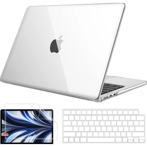 Novstrap Apple MacBook Air 13.6 Inç 2022 M2 Çip A2681 Uyumlu Kılıf Parlak-Şeffaf Klavye Kılıfı-Film