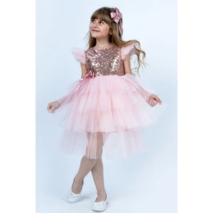 Buse & Eylül Bebe Somon Pullu Kız Çocuk Parti Elbisesi
