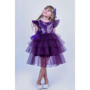 Buse & Eylül Bebe Mor Pullu Kız Çocuk Parti Elbisesi