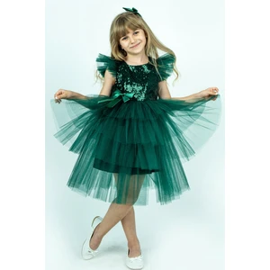 Buse & Eylül Bebe Yeşil Pullu Kız Çocuk Parti Elbisesi