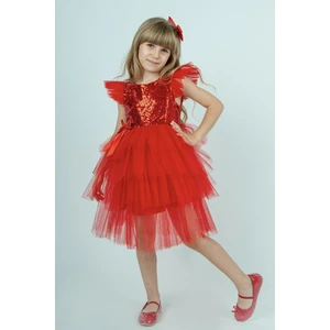 Buse & Eylül Bebe Kırmızı Pullu Kız Çocuk Parti Elbisesi