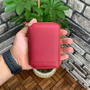 Hakiki Deri Kırmızı Fermuarlı Mini Kadın Cüzdanı (T1016)
