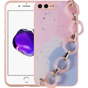 Apple iPhone 8 Plus Kılıf Simli Desenli El Askılı Kapak