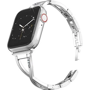 Cool Cold Apple Watch 7-6-Se-5-4-3-2 Seri (38-40-41 ) mm Uyumlu Paslanmaz Çelik Taşlı Ayarlanabilir Pimli Kordon