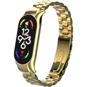 Xiaomi Mi Band 7 Uyumlu Kordon Metal Baklalı Çelik Klipsi Tokalı Kayış Paslanmaz Klasik Tam Uyumlu