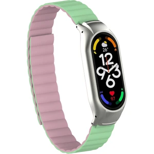 Xiaomi Mi Band 7 Uyumlu Kordon Manyetik Çift Renkli Loop Deri Mıknatıslı Kayış Leather Lüx Magnetic Rainbow Strap