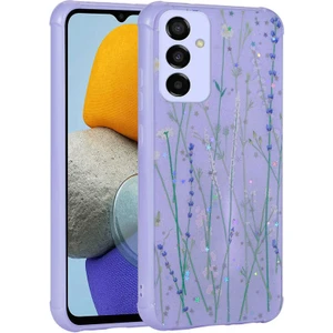 Samsung Galaxy M23 Uyumlu Kılıf Simli Kalpli ve Çiçekli Desenli Parlak Tasarım Soft Kılıf