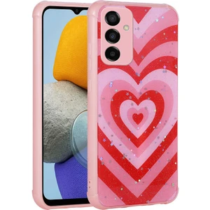 Samsung Galaxy M23 Uyumlu Kılıf Simli Kalpli ve Çiçekli Desenli Parlak Tasarım Soft Kılıf