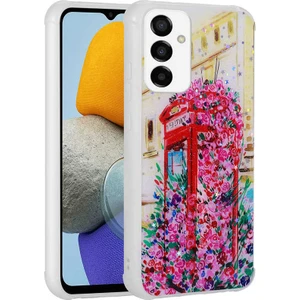 Samsung Galaxy M23 Uyumlu Kılıf Simli Kalpli ve Çiçekli Desenli Parlak Tasarım Soft Kılıf