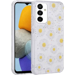 Samsung Galaxy M23 Uyumlu Kılıf Simli Kalpli ve Çiçekli Desenli Parlak Tasarım Soft Kılıf