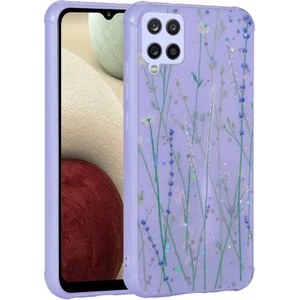 Samsung Galaxy M33 Uyumlu Kılıf Simli Kalpli ve Çiçekli Desenli Parlak Tasarım Soft Kılıf