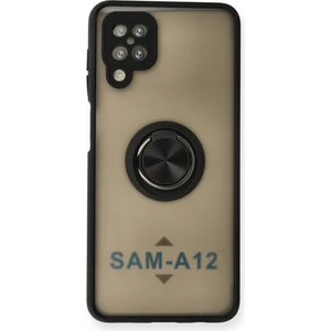 Aqua Aksesuar Samsung Galaxy A12 Kılıf Standlı Yüzüklü Buzlu Tasarım Arka Kapak - Siyah