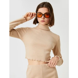 Uzun Kollu Boğazlı Crop Tişört Fitilli