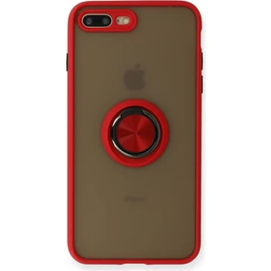Aqua Aksesuar iPhone 7 Plus Kılıf Standlı Yüzüklü Buzlu Tasarım Arka Kapak - Kırmızı