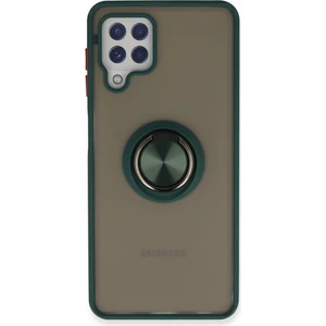 Aqua Aksesuar Samsung Galaxy M22 Kılıf Standlı Yüzüklü Buzlu Tasarım Arka Kapak - Yeşil