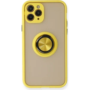 Aqua Aksesuar iPhone 11 Pro Kılıf Standlı Yüzüklü Buzlu Tasarım Arka Kapak - Sarı