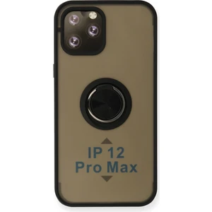 Aqua Aksesuar iPhone 12 Pro Max Kılıf Standlı Yüzüklü Buzlu Tasarım Arka Kapak - Siyah