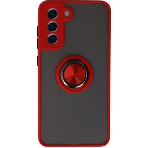 Aqua Aksesuar Samsung Galaxy S21 Fe Kılıf Standlı Yüzüklü Buzlu Tasarım Arka Kapak - Kırmızı